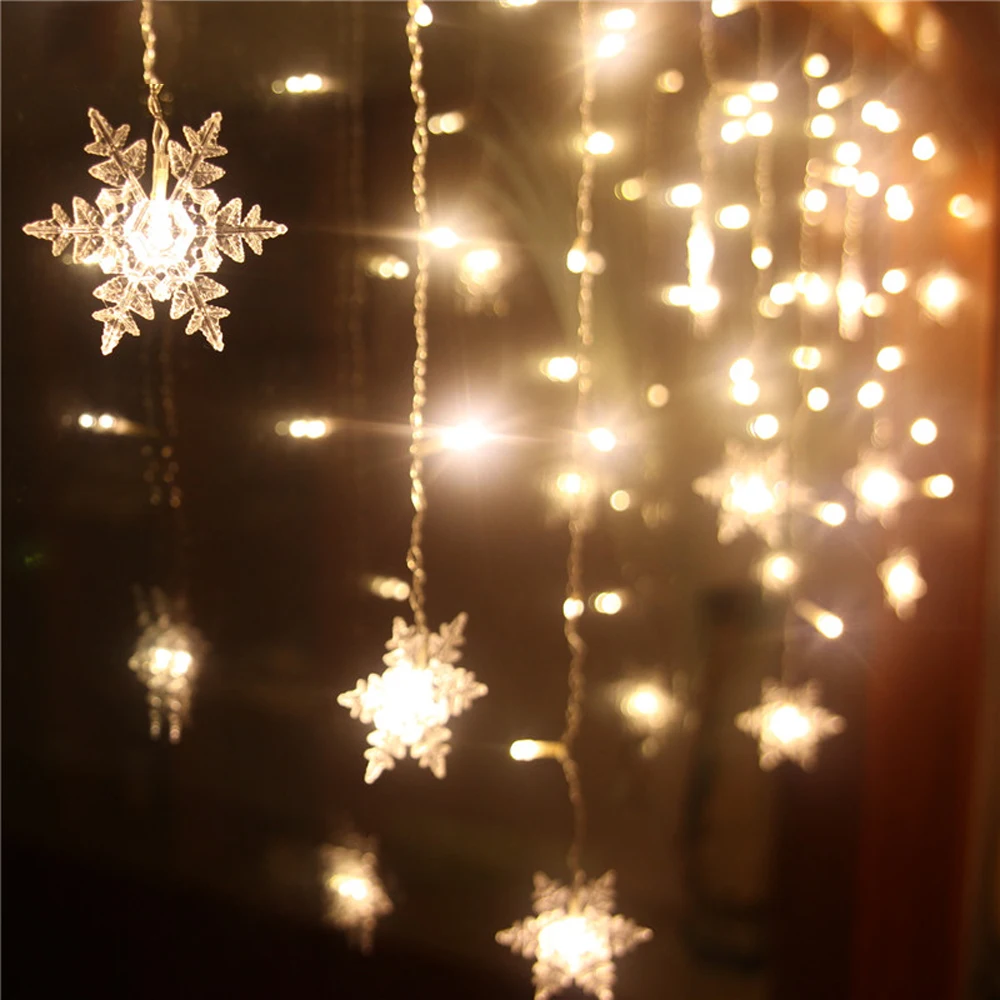 Connectable 5M 3.5M LED Curtain Snowflake Shaped String Lights Fairy ...