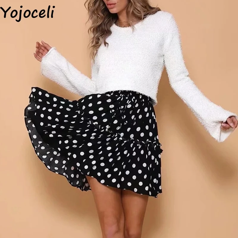 Yojoceli مثير البولكا نقطة طباعة عالية الخصر التنانير إمرأة الخريف عارضة كشكش لطيف تنورة الإناث أسفل Yojoceli مثير البولكا نقطة طباعة عالية الخصر التنانير إمرأة الخريف عارضة كشكش لطيف تنورة الإناث أسفل