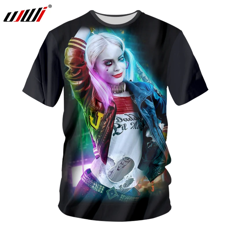 

UJWI Funny Cool 3D Print Suicide Squad T-shirts Harley Quinn New Fashion Tops Tees O-Neck Short Sleeve Summer T Shirts Plus Size