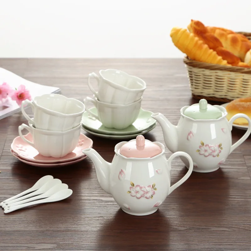 

Japanese cherry ceramic coffee cup set with spoon pot afternoon tea high-grade tea sets