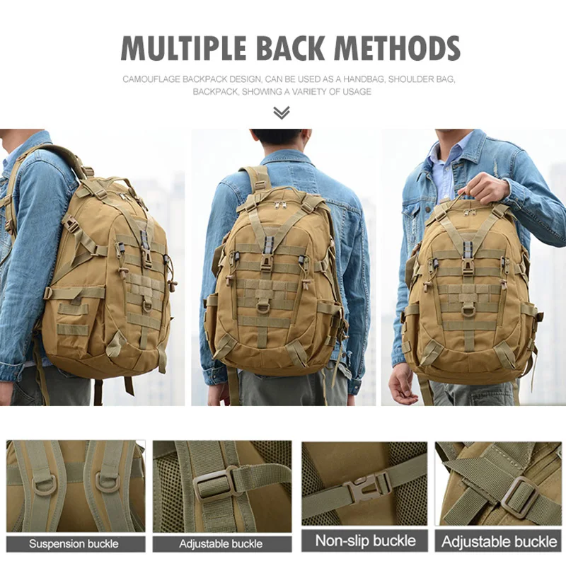 40L Camping Backpack Military Bag Men Travel Bags Tactical Army Molle Climbing Rucksack Hiking Outdoor Sac