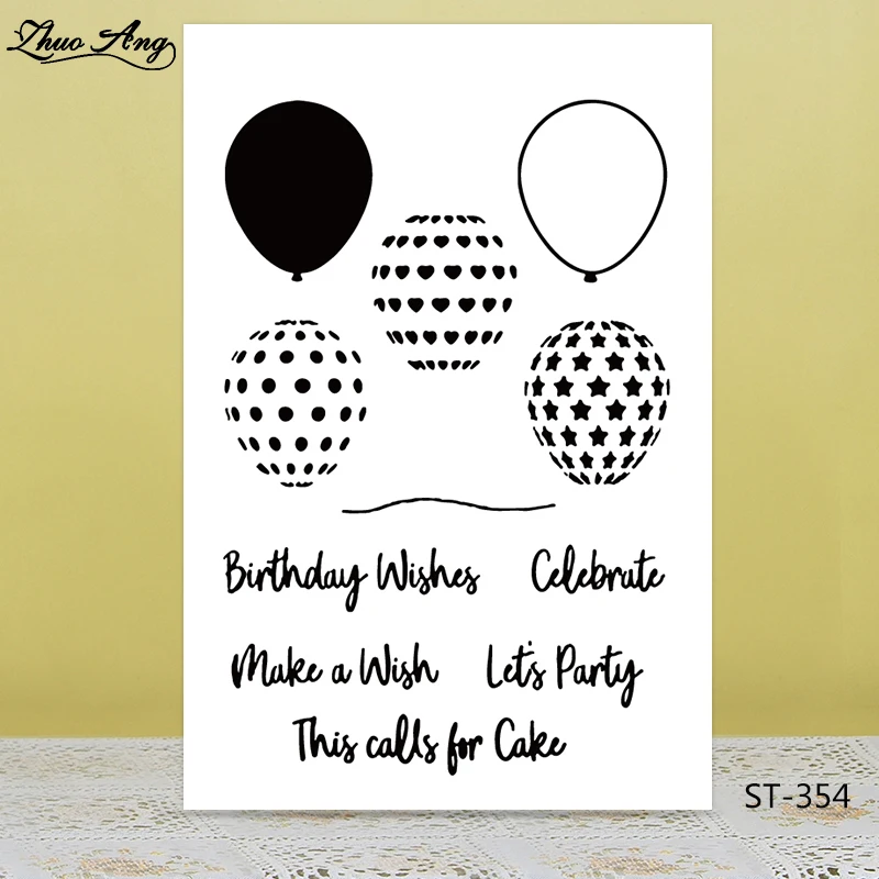 ZhuoAng Happy Birthday Beautiful Balloon Cutting Dies Clear Stamps For DIY Scrapbooking/Album Decorative Silicon Stamp Crafts