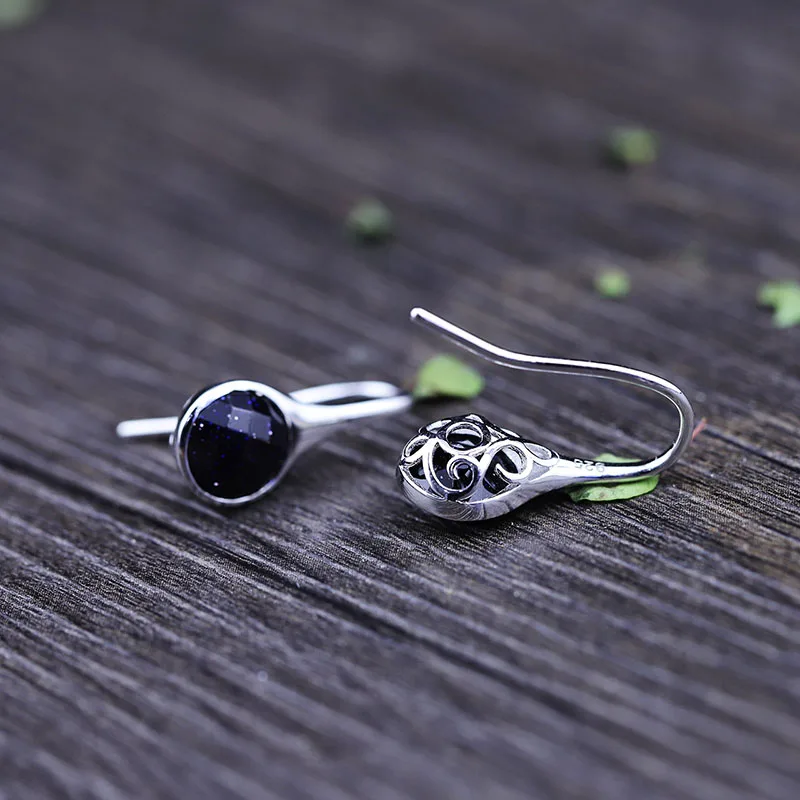 Earrigs для женщин 100% реальные 925 серебро Fine Jewelry Natural Blue Sand Stone 2018 мода на День матери