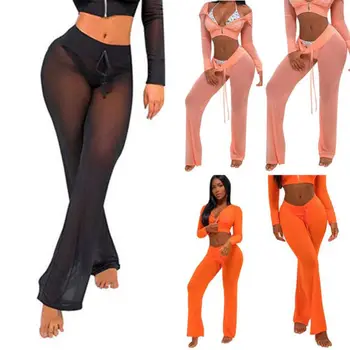

Womens Beach Mesh Sheer Bikini Swimwear Transparent Long Pant