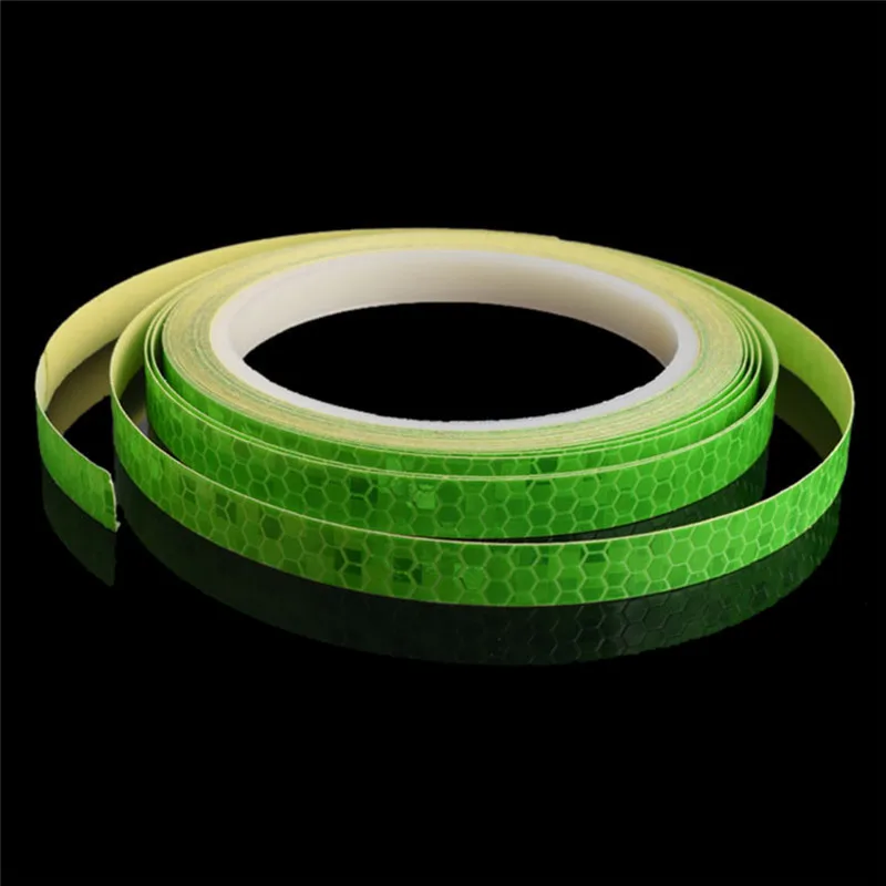 1 cm * 8 m pegatinas reflectantes fluorescentes Reflector de bicicleta motocicleta rueda de seguridad cinta adhesiva de seguridad impermeable