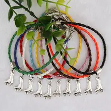 50pcs Fashion Jewelry Vintage Silver Skate Skateboard Charm Multicolor Braided Rope Protection Bracelets Bracelet Women D500 50pcs tibetan silver cute roller skate ditsy charm necklace sp chain xa18