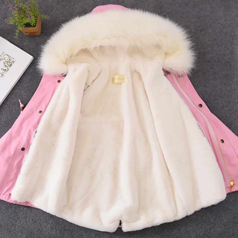 Новинка года; модные зимние утепленные куртки для мальчиков и девочек детская одежда детские пальто с капюшоном из искусственного меха Детские хлопковые парки; G190 - Цвет: white pink