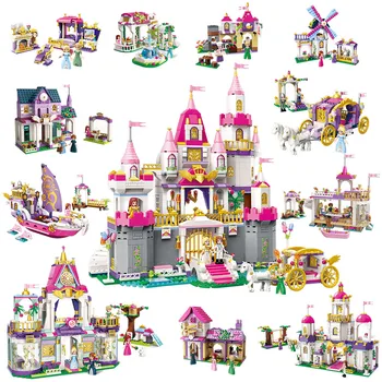

Enlighten Middle Ages Pink Princess Castle Garden Windmill Carriage 3D Model DIY Building Blocks Bricks Toy for Children no Box