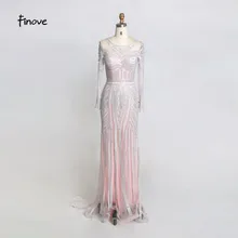 Finove вечернее платье Новые Блестящие Кристаллы Русалка платье с длинным рукавом О-образным вырезом Длина пола женское платье Вечерние размера плюс