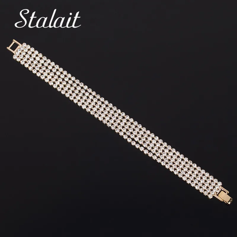 Модные 5 слоев полный горный хрусталь браслеты для женщин Модный золотого цвета браслет и браслет для девочки Ювелирное Украшение в подарок на день рождения