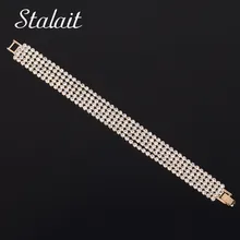 Модные 5 слоев полный горный хрусталь браслеты для женщин Модный золотого цвета браслет и браслет для девочки Ювелирное Украшение в подарок на день рождения