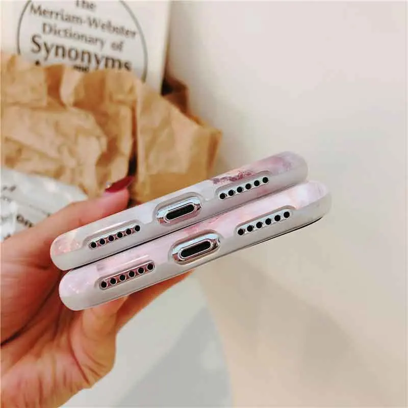 Фиолетовый коралловый Мрамор для iPhone Case X 7 8 большие блестящие модные мягкие ТПУ