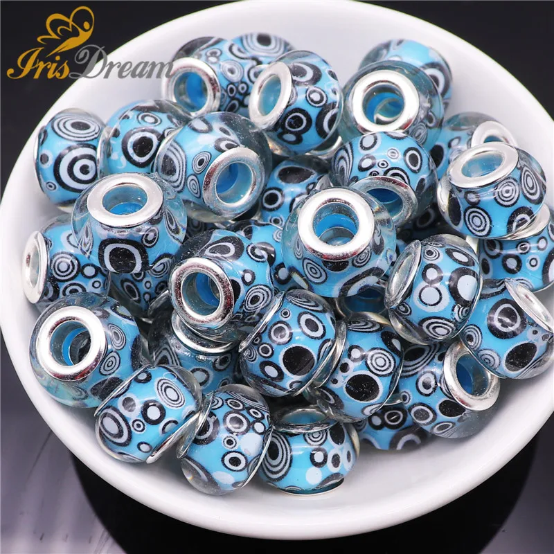 

10Pcs Lot Rondelle Round Loose Large Hole European Beads fit Pandora Bracelet Bangle Snake Chain Charms for Women Jewelry Making