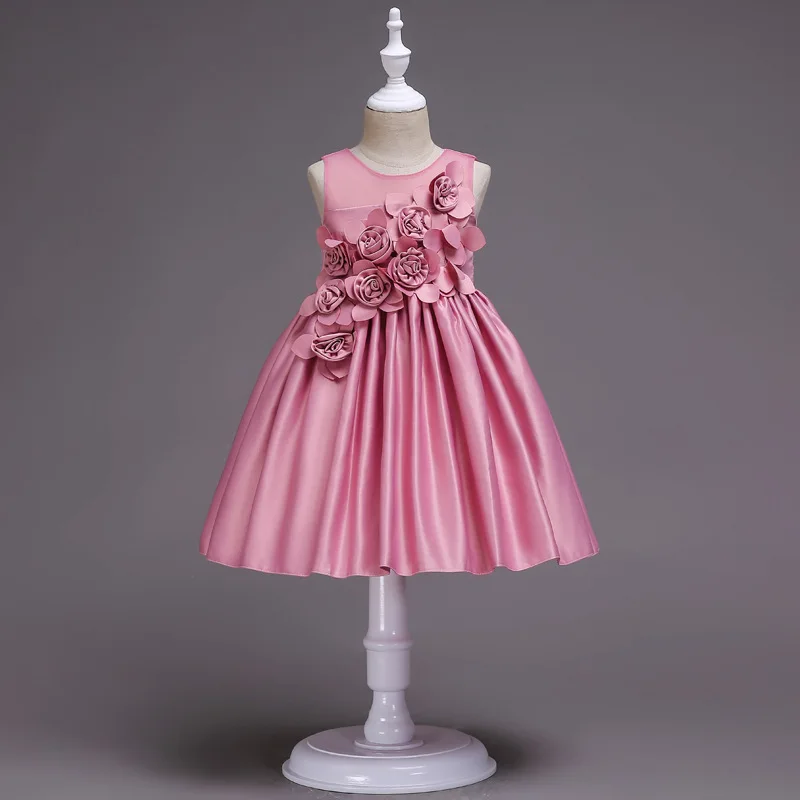 Платье с цветочным узором для девочек вечерние платья с объемными розами детское бальное платье принцессы с круглым вырезом и бантом на спине, платья-пачки с фатиновой юбкой, сарафан, От 2 до 10 лет