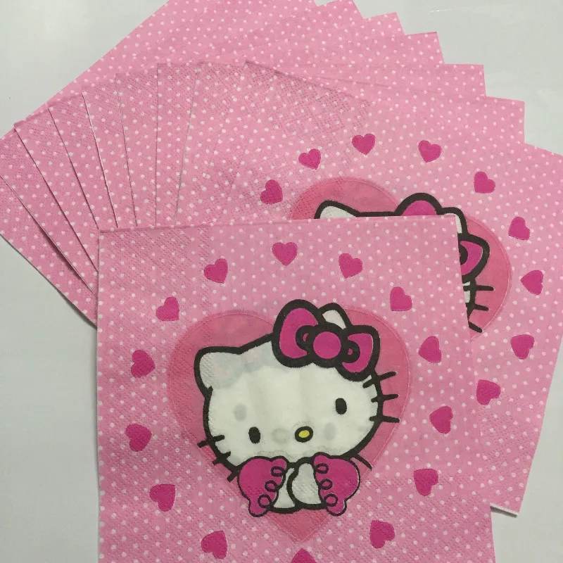

20pcs Hello Kitty Pink Cartoon Theme Colourful Paper Napkins Birthday Party Decoration Supplies Disposable Napkins Party