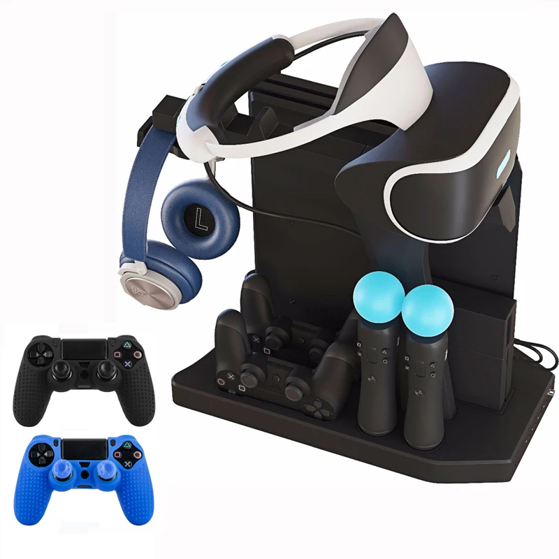 

PSVR PS4 Pro Slim Charging Display Stand Showcase for PS4 VR Playstation 4 Vertical Stand, Fan, Cooler, Controller Charger HUB