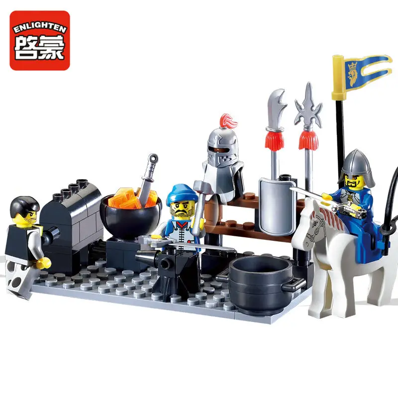 

ENLIGHTEN 81Pcs Knights Castle Blacksmith Shop Model Compatible LegoINGs Building Blocks Sets Educational Toys For Children