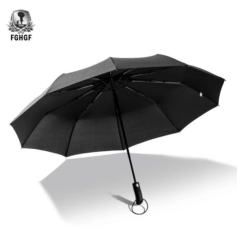 

FGHGF High Quality Big Strong Fashion Windproof Men Gentle Folding Umbrella Compact Fully Automatic Rain Pongee Black Umbrellas