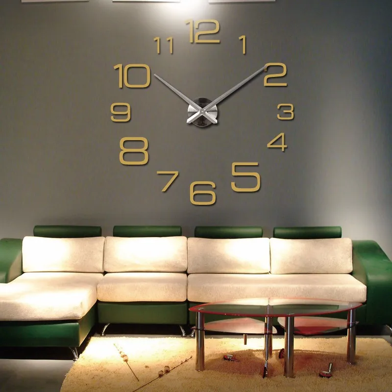 Гостиная 3D большие настенные часы DIY зеркальные настенные наклейки часы с кварцевым механизмом Horloge иглы Relogio де Parede Decorativo - Цвет: Gloden and sliver