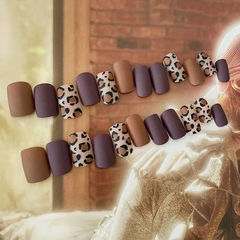 24 шт./компл. европейские матовые накладные ногти предварительно дизайн многоцветные полностью готовые леопардовые накладные ногти искусственные накладные ногти с клеем