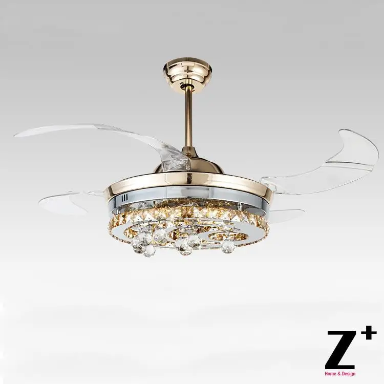 Whole Ceiling Fan Crystal Chandelier From China American Modern Style Led Lights 4 Collapsible Fan Crystal Chandelier Remote Control Polished Gold 42