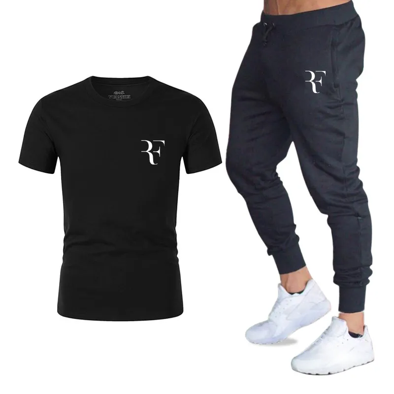 Fashion Style Summer Sets Roger Federer perfect logo printed T Shirts+pants RF 2 piece suit tracksuit Brand Gyms Workout Fitness