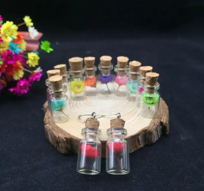 

1Pair Wishing Cork Bottle Brazil little Daisy earrings Glass Vial bubble dangle earring fashion Jars Vials silver cute ear clip