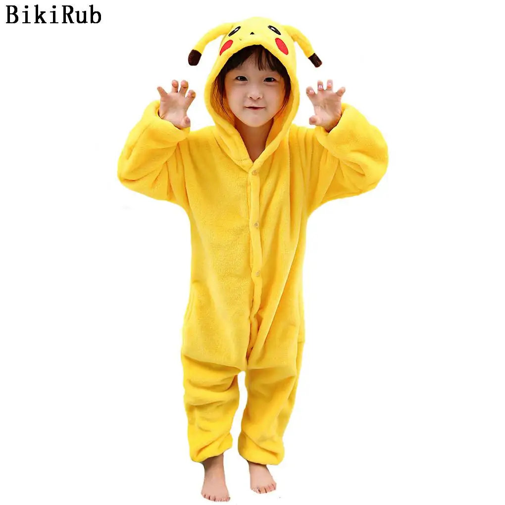 BIKIRUB/Детские пижамы; зимняя одежда для сна; комбинезон для мальчиков; пижамный комплект для девочек; кигуруми; милая Пижама с Пикачу; Фланелевая Пижама для детей - Цвет: Pikachu FL