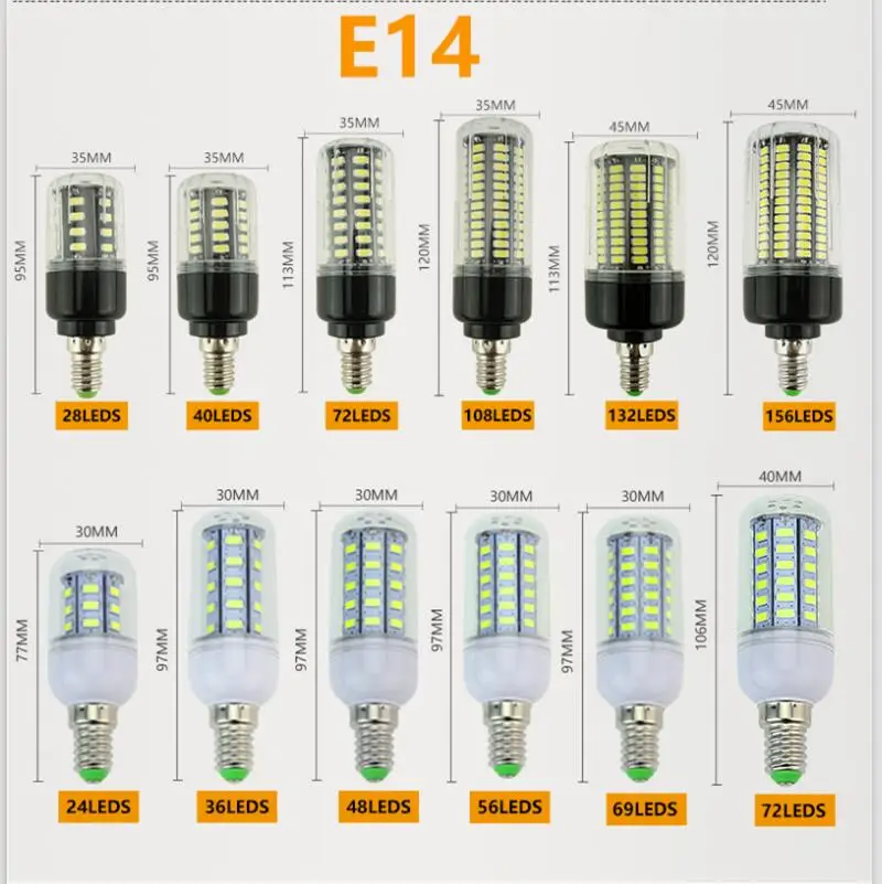 Светодиодный светильник E27, E14, 3 Вт, 5 Вт, 7 Вт, 12 Вт, 15 Вт, 18 Вт, 20 Вт, 25 Вт, SMD 5730, кукурузная лампа, 220 В, люстра, светодиодный светильник s, светильник в виде свечи, точечный светильник