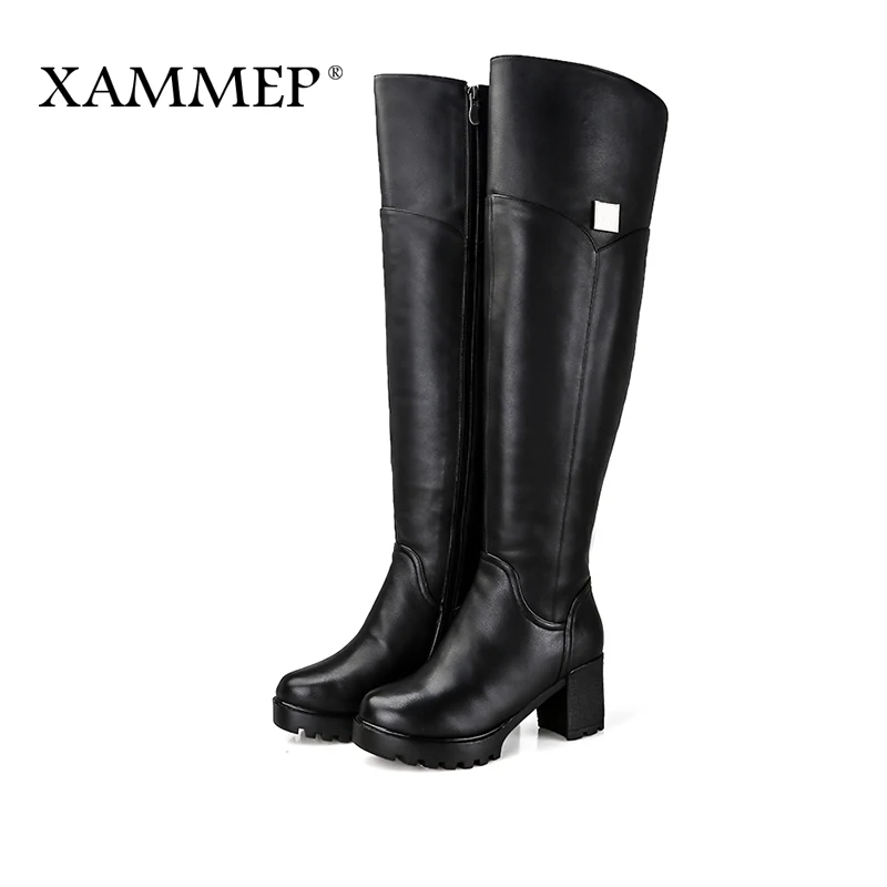 Брендовые женские зимние сапоги Xammep выше колена из натуральной кожи с