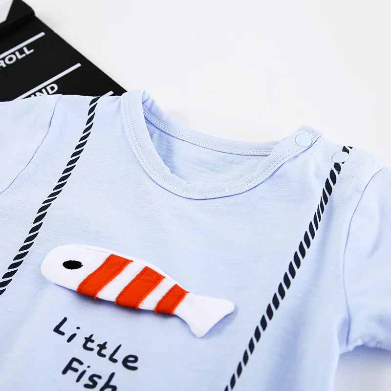 Infant комбинезон, детская одежда мода мультфильм Маленькая рыба с круглым вырезом с короткими рукавами лето