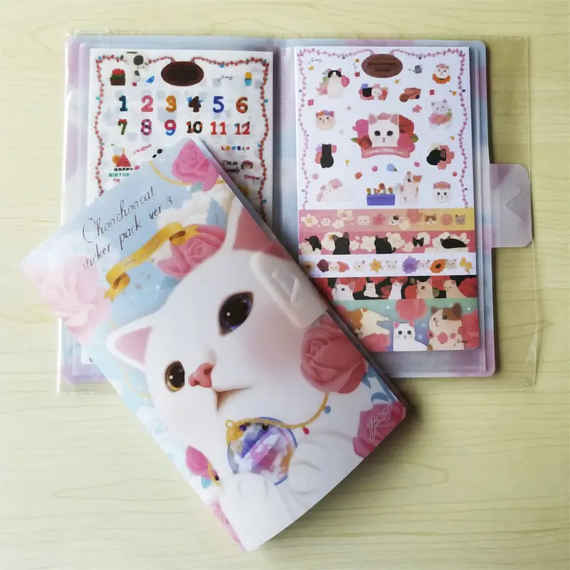 

8PCS New Hardcover Lovely Cat Children Stationery Stickers For DIY Albums Scrapbooking Diary Decoration Cartoon Depicting