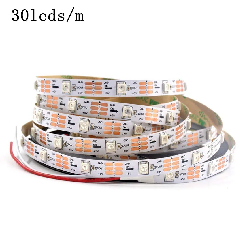 WS2812B WS2812 цветных(RGB) светодиодных лент: 5 м DC5V 30/60 светодиодов/m 2812 IC встроенным индивидуально адресуемых SMD5050 RGB полноцветный светодиодный ленточный светильник