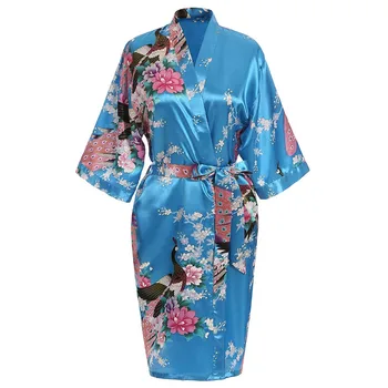 

Summer Female Satin Mini Printed Sleepwear Home Dress Elegant Bridesmaid Wedding Robes Kimono Robe Bath Gowns Nightdress