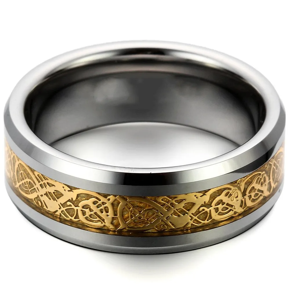 6/8 мм новейшие Вольфрам обручальное кольцо из карбида кольца золото кельтский Дракон углеродного волокна себе мужские талисманы со знаком бесконечности ювелирные изделия