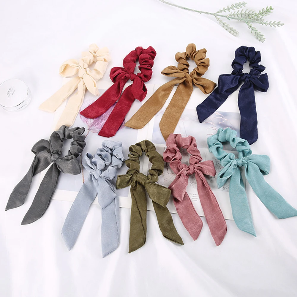

New Fashion Solid Hair Ribbons Bow Elastic Hair Rope For Women Ponytail Scrunchie Summer Hairband Cute Hair Accessories