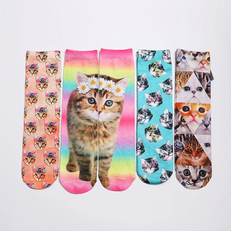 

2019 New Cute 3D Printing Women 30cm long Socks Fashion Cat Female Funny Femme Sock Art Socks