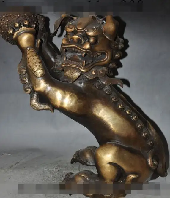 

S4639 17"chinese fengshui bronze Guardian door evil foo fu dog lion Play ball statue discount 30% (C0324)