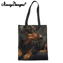 Для женщин большая сумка для покупок из плотной ткани в виде таксы принт дорожные сумки тоут через плечо Бакалея пакет для многоразовый рюкзак женская сумка