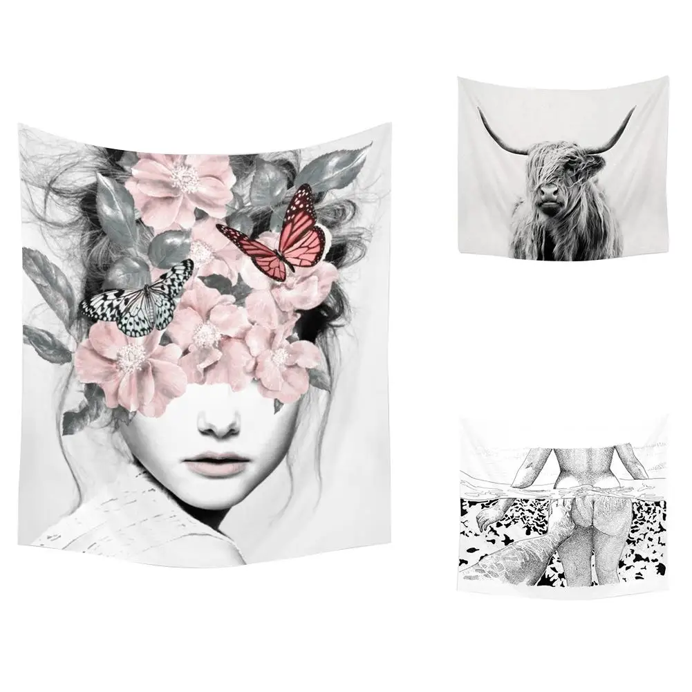 

Fashion Butterfly Girl Cow Wall Hanging Tapestry Beach Towel Blanket Decor