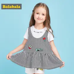 Balabala/комплект детской одежды для девочек из 100% хлопка, 2 шт., одежда для маленьких девочек, полосатая футболка + платье, одежда