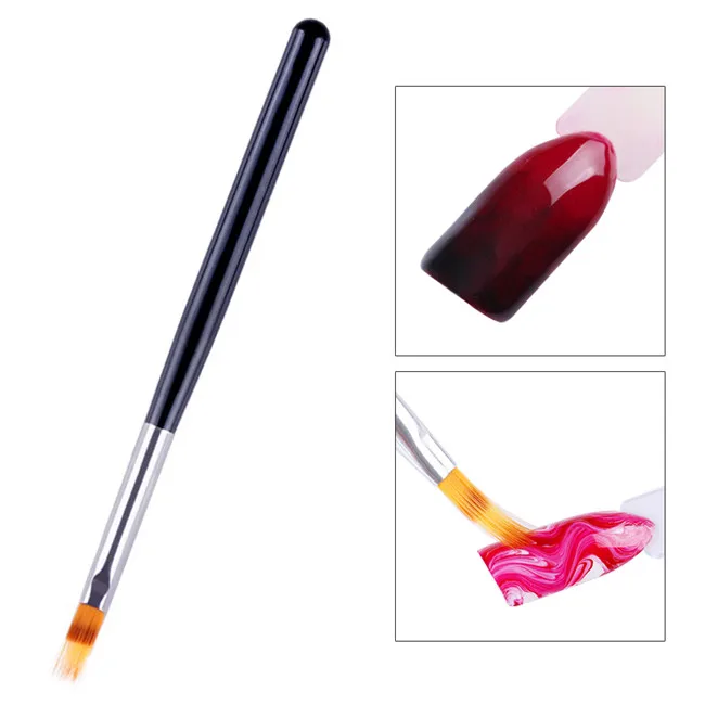 

1pcs Gradient Drawing Nail Brush Wood Handle Nylon Hair Ombre Brush UV Gel Painting Pen Black White Red Manicure Tool
