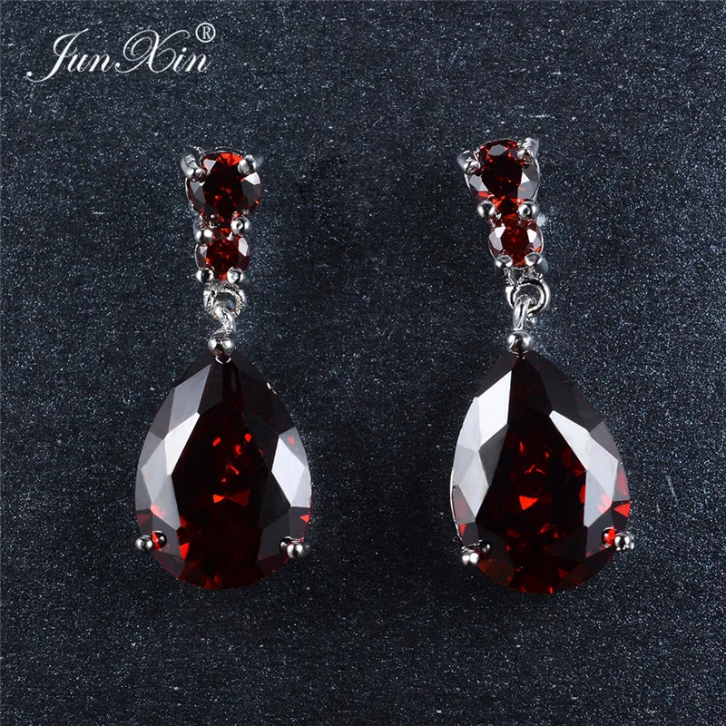 Dangle Earrings Drop Earrings Long Earrings Dome Teardrop Earrings 8 Style Female Red Water Drop Earrings Fashion Silver Color Zircon Stone Earrings Vintage Long Dangle For Women