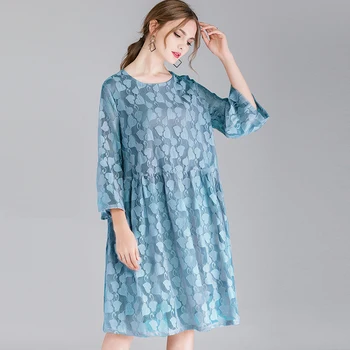 

Summer Hollow Out Dresses Chiffon Lace Spring Plus Size Woman 2019 Large Blue Black Casual Loose Party Elegant Dresses Lady 4xl