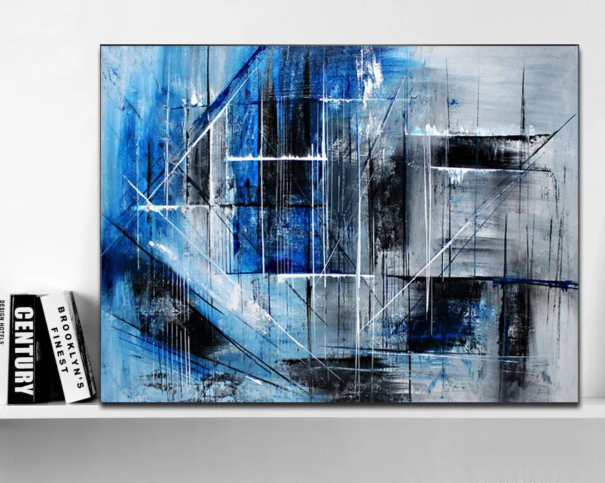 Hand Painted Original abstract modern art Contemporary Painting Blue Black and gray color wall art decor Textured large artwork