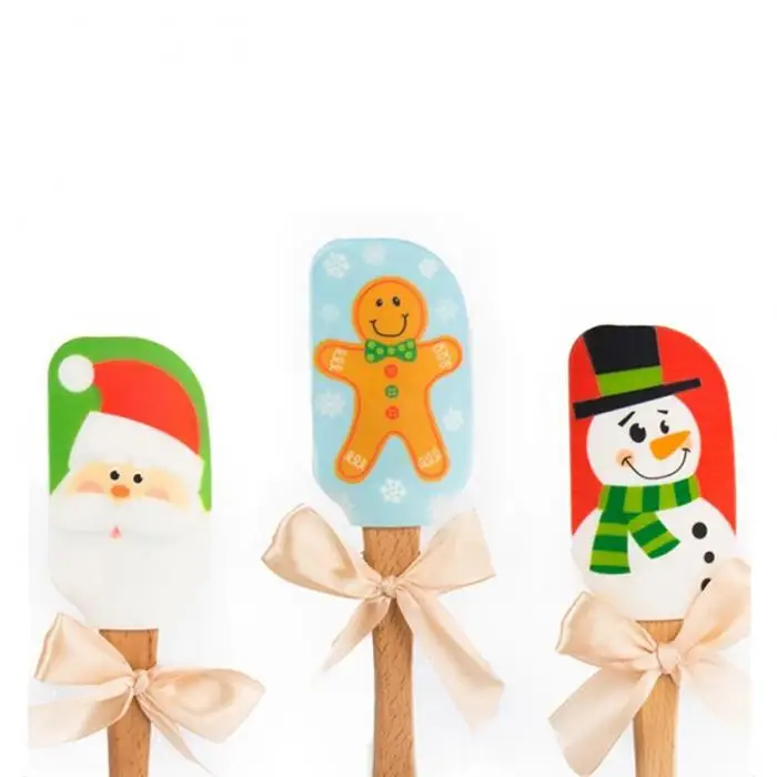 Silicone Butter Scraper Wooden Handle Cake Cream Mixing Christmas Pattern Kitchen KM88