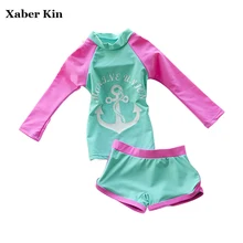 Новинка года; купальный костюм для девочек из двух предметов; спортивные костюмы Детский купальник с длинными рукавами для девочек; сайт пляжной одежды G13-K52