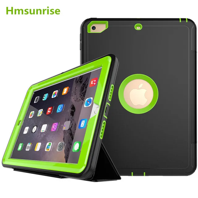 Best Price Hmsunrise 360 Full protection Case For apple ipad 9.7 2017 Kids Safe Shockproof Heavy Duty TPU Hard Cover kickstand A1822 A1823