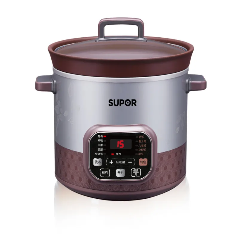 

5L Large Capacity Electric Stew Pot Reservational Multifunctional Slow Cookers with Health Purple Pottery Liner Automatic Pot