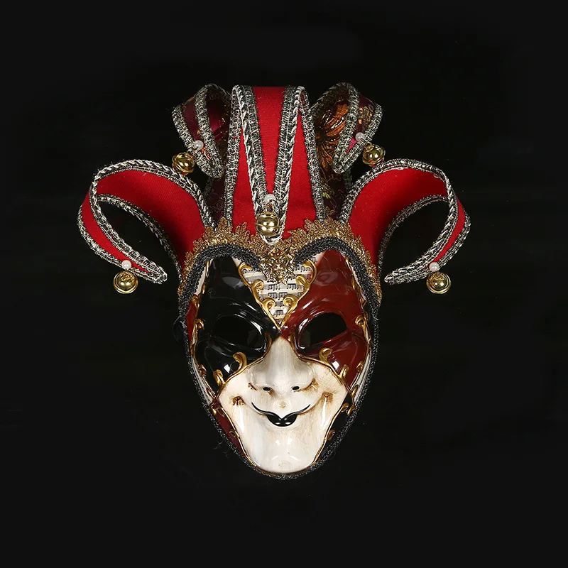Венецианская маска Шут веселый костюм вечерние Маскарад Венецианский карнавал Дионисия Хэллоуин Рождество Классический Italia маска полное лицо - Цвет: Красный